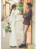 Long Sleeve Ivory Satin Keyhole Back Minimalist Wedding Dress